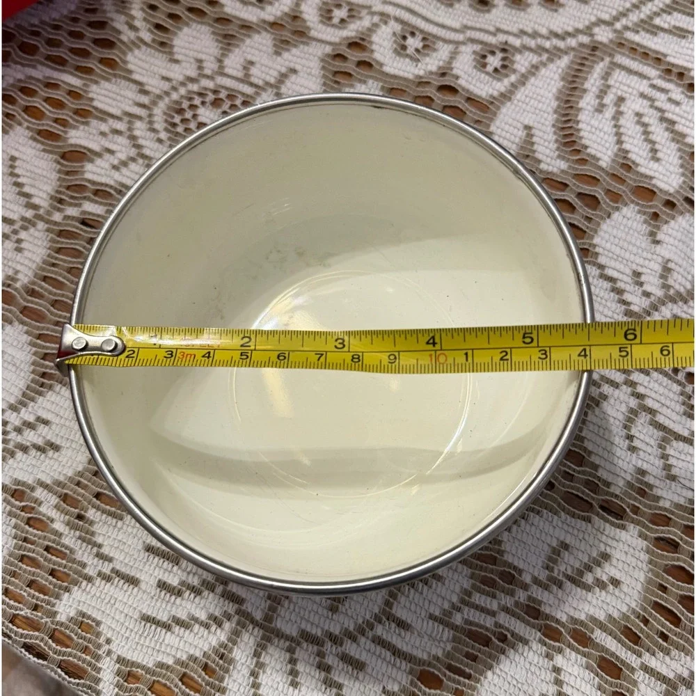 Vintage Enamelware Floral Mixing Bowl Folk Art Cottagecore Cream 5.5 Inch